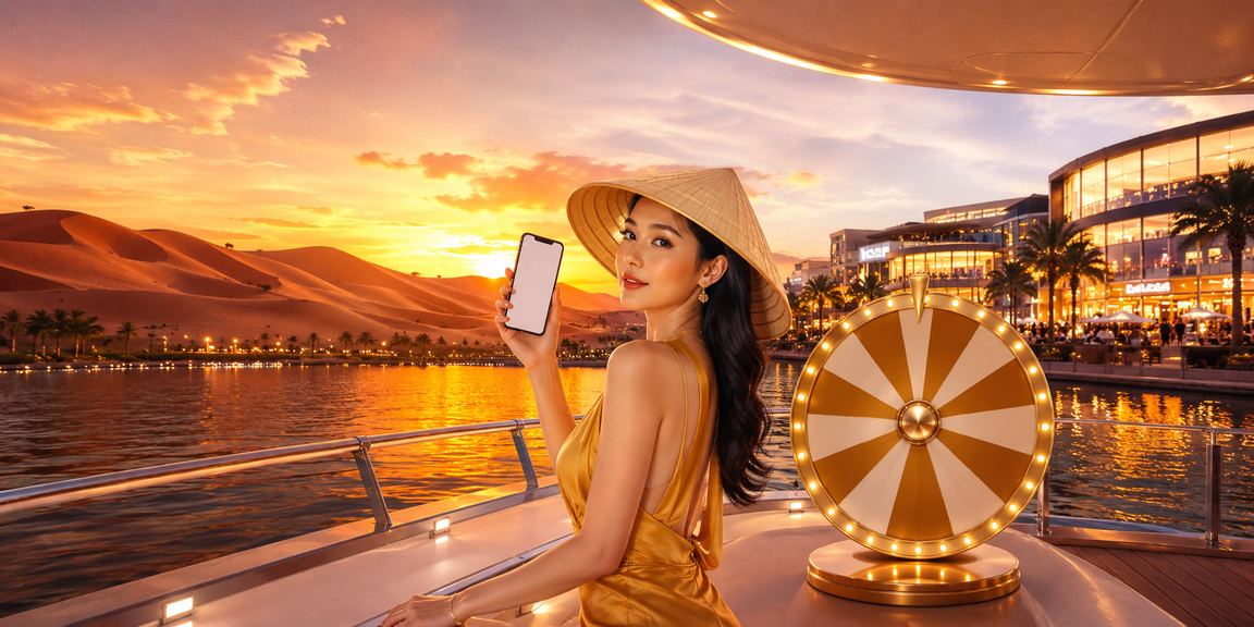 Hình ảnh không khí lễ hội may mắn tại Mũi Né với nón lá truyền thống Việt Nam