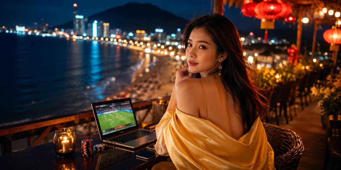 Không khí giải trí sôi động tại Vũng Tàu, màn hình hiển thị game casino trực tuyến ban đêm